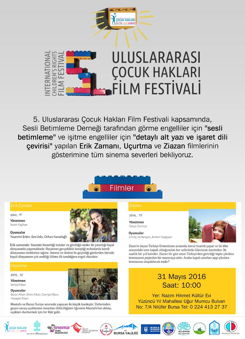 5. ULUSLARARASI ÇOCUK HAKLARI FİLM FESTİVALİ` BAŞLIYOR