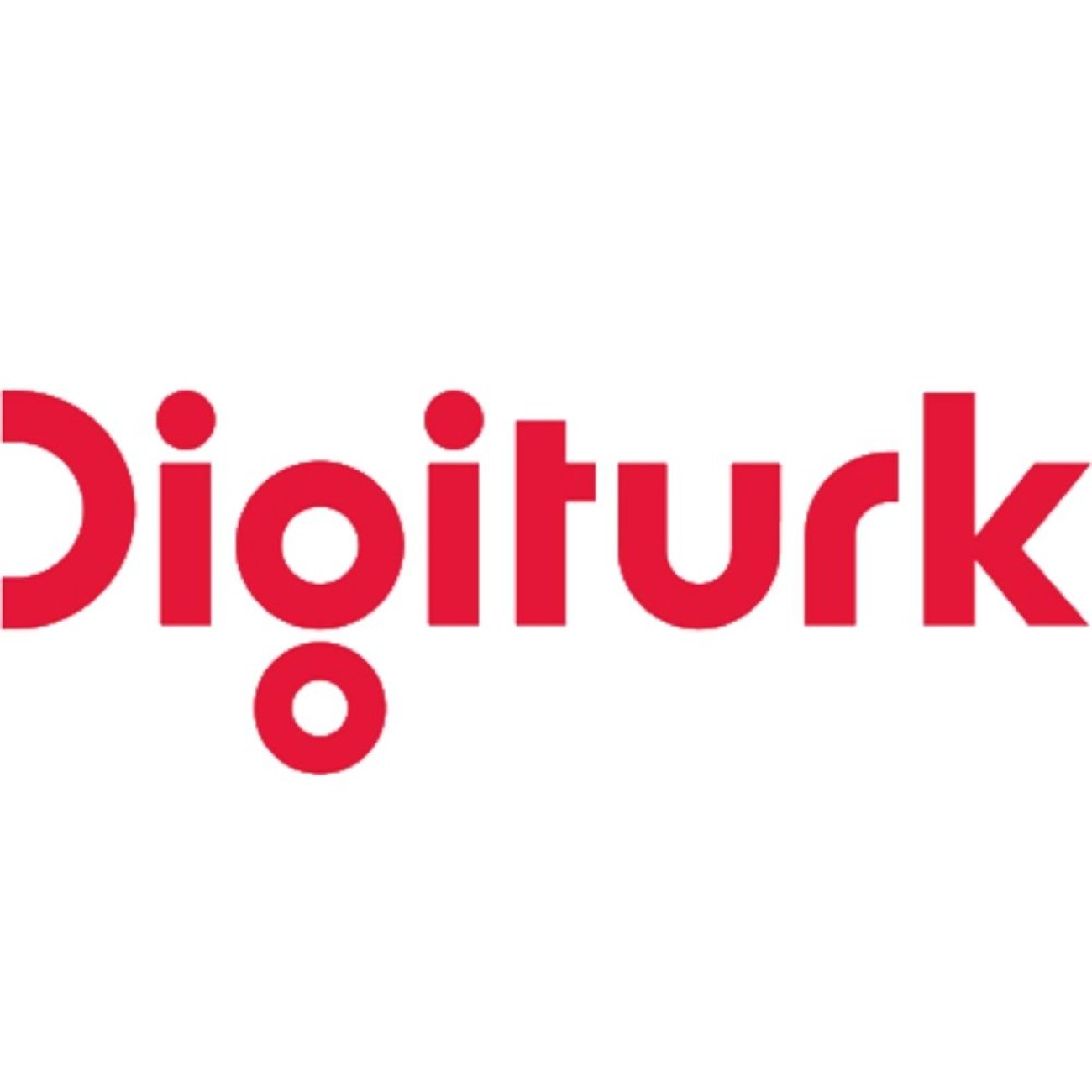 Beyaz arka plan üzerinde kırmızı renkle Digiturk yazıyor. Yazı karakterleri yuvarlak hatlara sahip; özellikle d harfi açık bir kavisle başlıyor ve g harfinin altındaki yuvarlak nokta, diğer harflerden ayrı bir tasarım öğesi olarak öne çıkıyor.