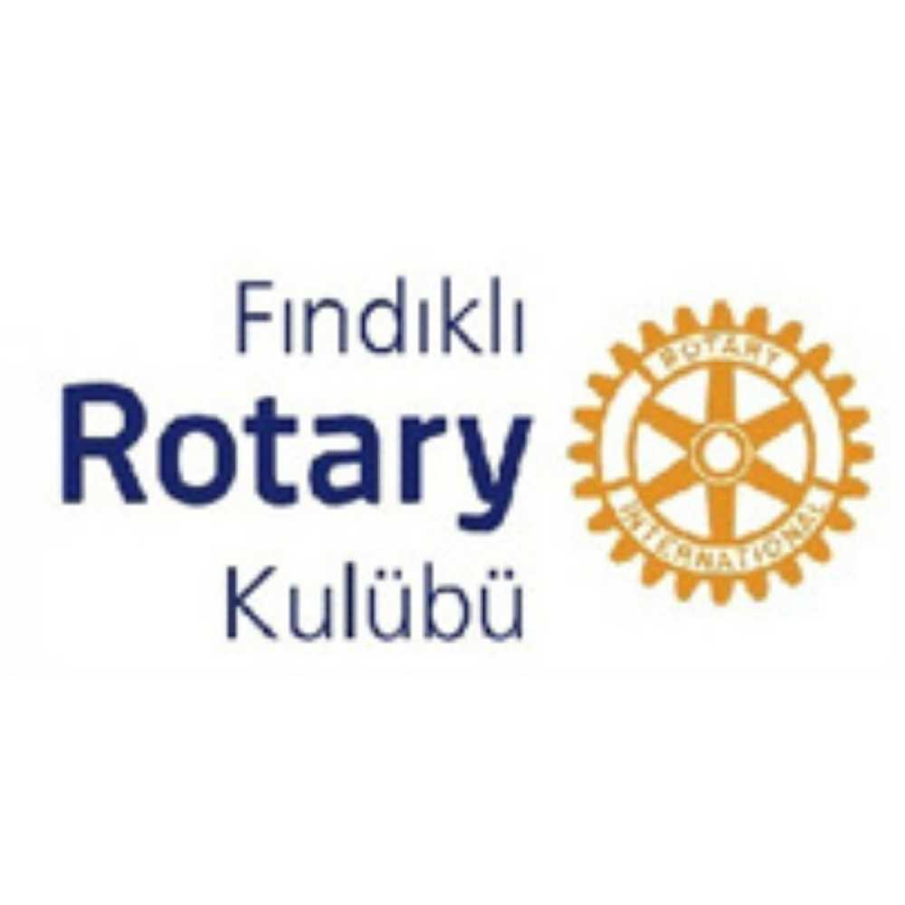 Fındıklı Rotary Kulübü logosu. Sağda altın sarısı çark simgesi, solda ise mavi tonlarda Fındıklı Rotary Kulübü yazısı yer alıyor.