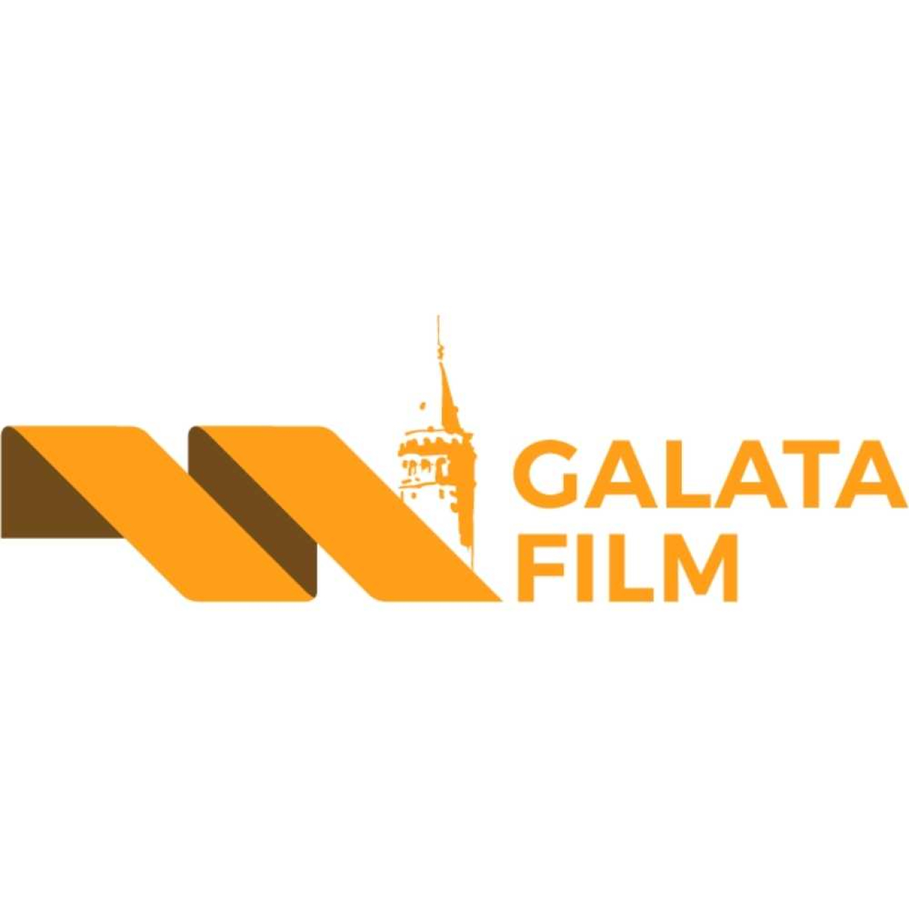 Beyaz zemin üzerinde turuncu renkli Galata Film yazısı. Yazının solunda, iki kez katlanmış kalın bir şeridi andıran turuncu bir grafik amblem bulunuyor. Amblem ile yazı arasında, Galata Kulesi'nin ince bir silüeti turuncu renkte yer alıyor.