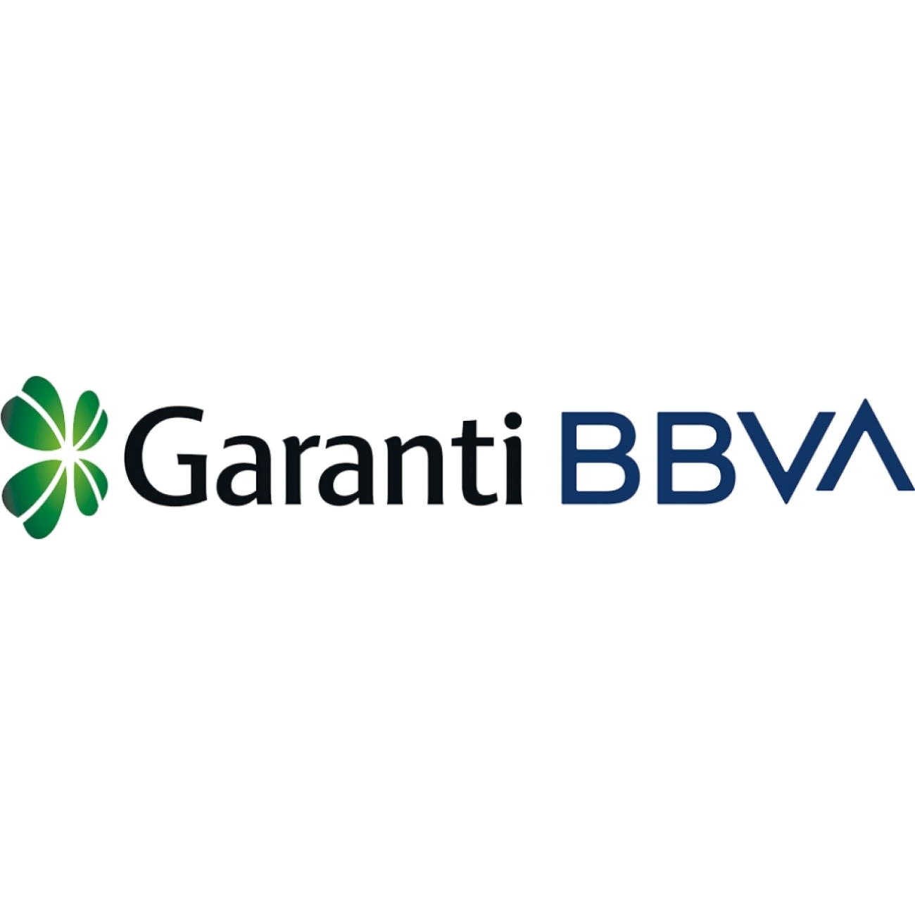 Yeşil dört yapraklı yonca simgesinin yanında siyah harflerle Garanti ve lacivert harflerle BBVA yazan logo.