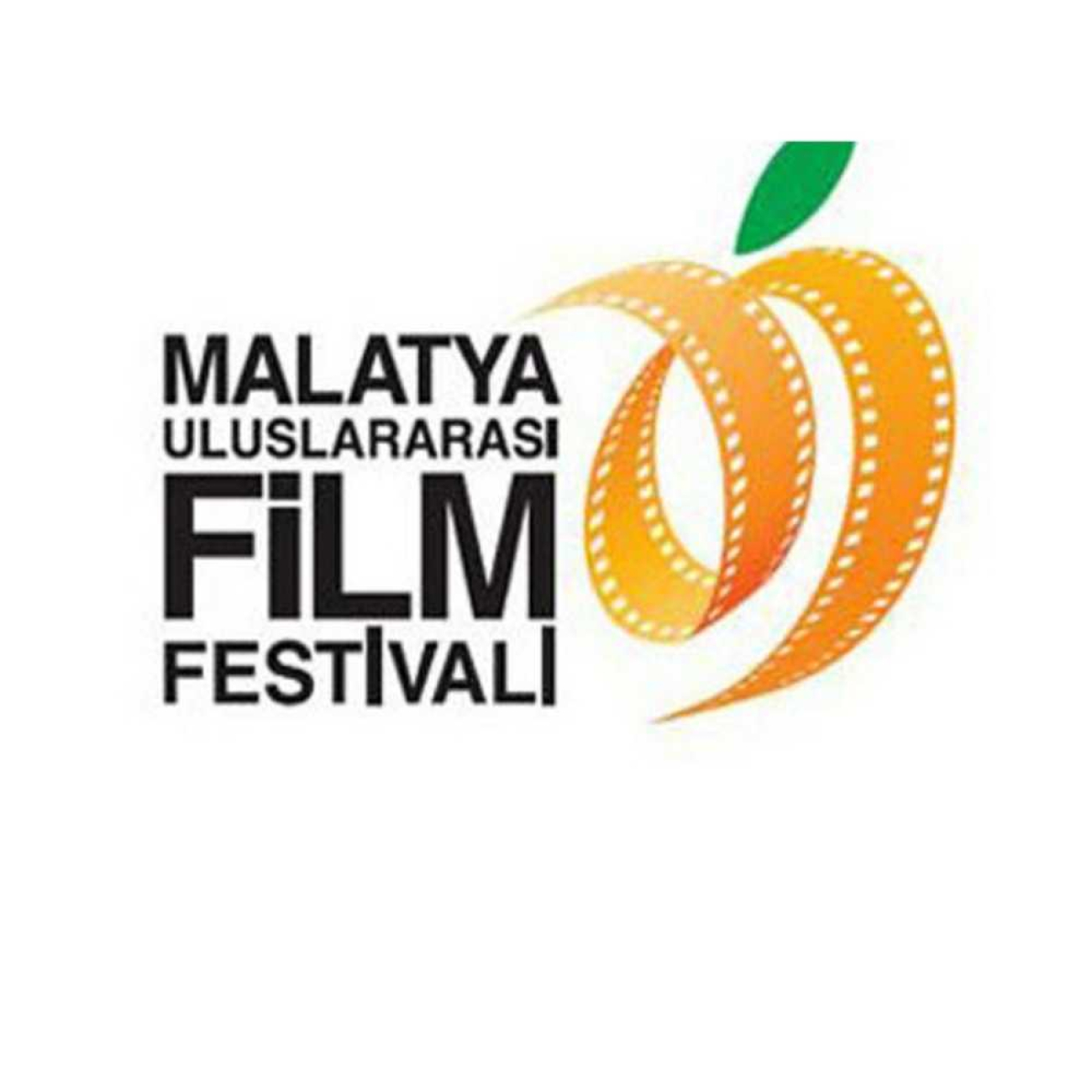 Malatya Uluslararası Film Festivali logosu. Amblemde, film şeritlerinden oluşan stilize bir kayısı figürü ve yanında siyah harflerle festivalin adı yer alıyor.