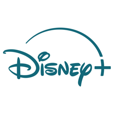 DİSNEY + Beyaz arka plan üzerinde, kendine has ikonik yazı tipiyle koyu turkuaz renkte Disney yazısı ve yanında artı işareti bulunuyor. Yazının üzerinden geçen kavisli bir çizgi artı işaretine kadar uzanıyor.