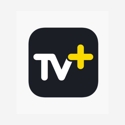 TV + TV+ logosu. Siyah arka plan üzerine beyaz TV yazısı ve sarı artı sembolünden oluşuyor.