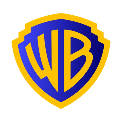 Warner Bros. Sarı çerçeveli mavi bir kalkan içinde sarı renkli büyük WB harflerinden oluşan Warner Bros logosu.